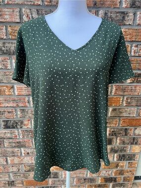 41 Hawthorn Polka Dot V-Neck Short Sleeve Top Green size Large Stitch Fix